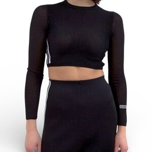 💥NWT💥Adidas Originals Ribbed Long Sleeve Cropped Shirt -Blk - Women’s Size S